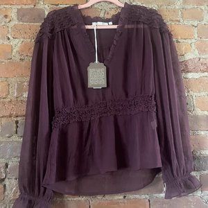 Anthropologie Draped Sheer Ruffled Blouse Size L Brand New With Tags